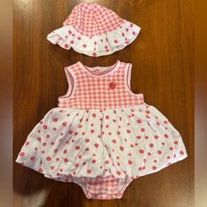 Little Me Pink and White Gingham Baby Skirted Onesie & Hat
